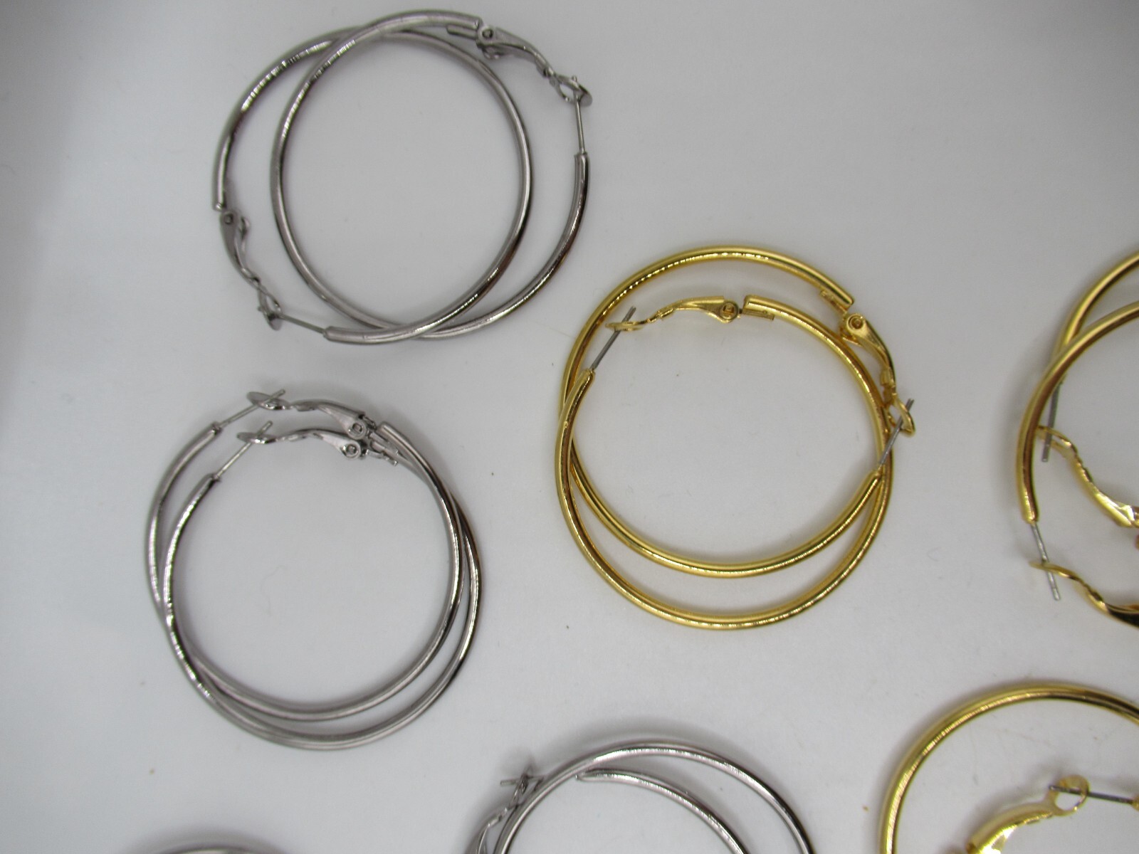 Vintage lot 12 pairs silver and gold plain hoop pierced earrings assorted sizes
