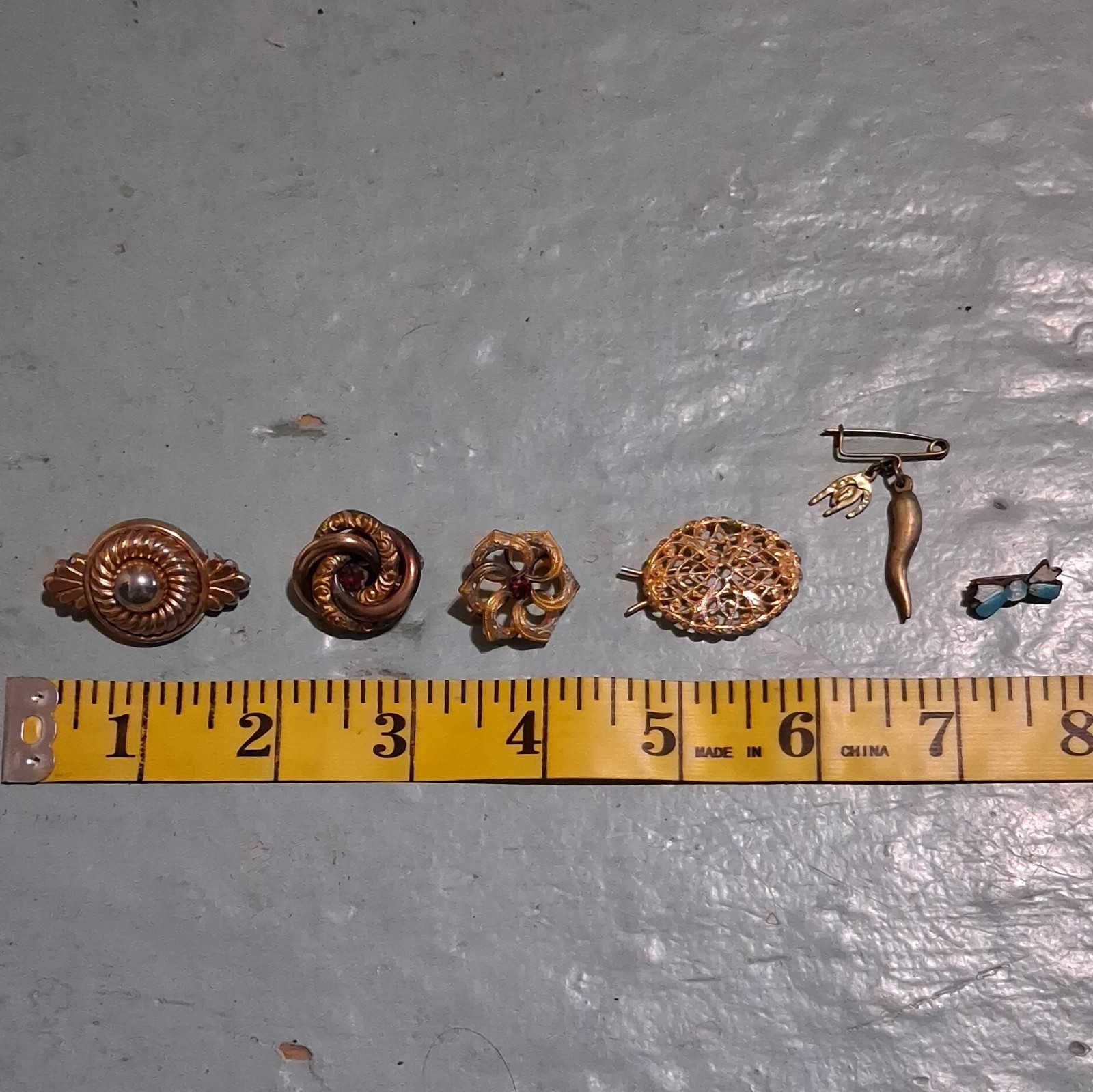 Vintage Mixed Lot Pins & Brooches Gold/Blue Tone Metal Fashion Unisex Adults 6pc