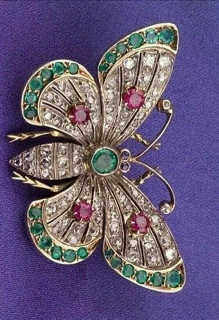 3Ct Round Lab Created Emerald Diamond Brooch Pin 14k Two Tone Gold Plated Silver