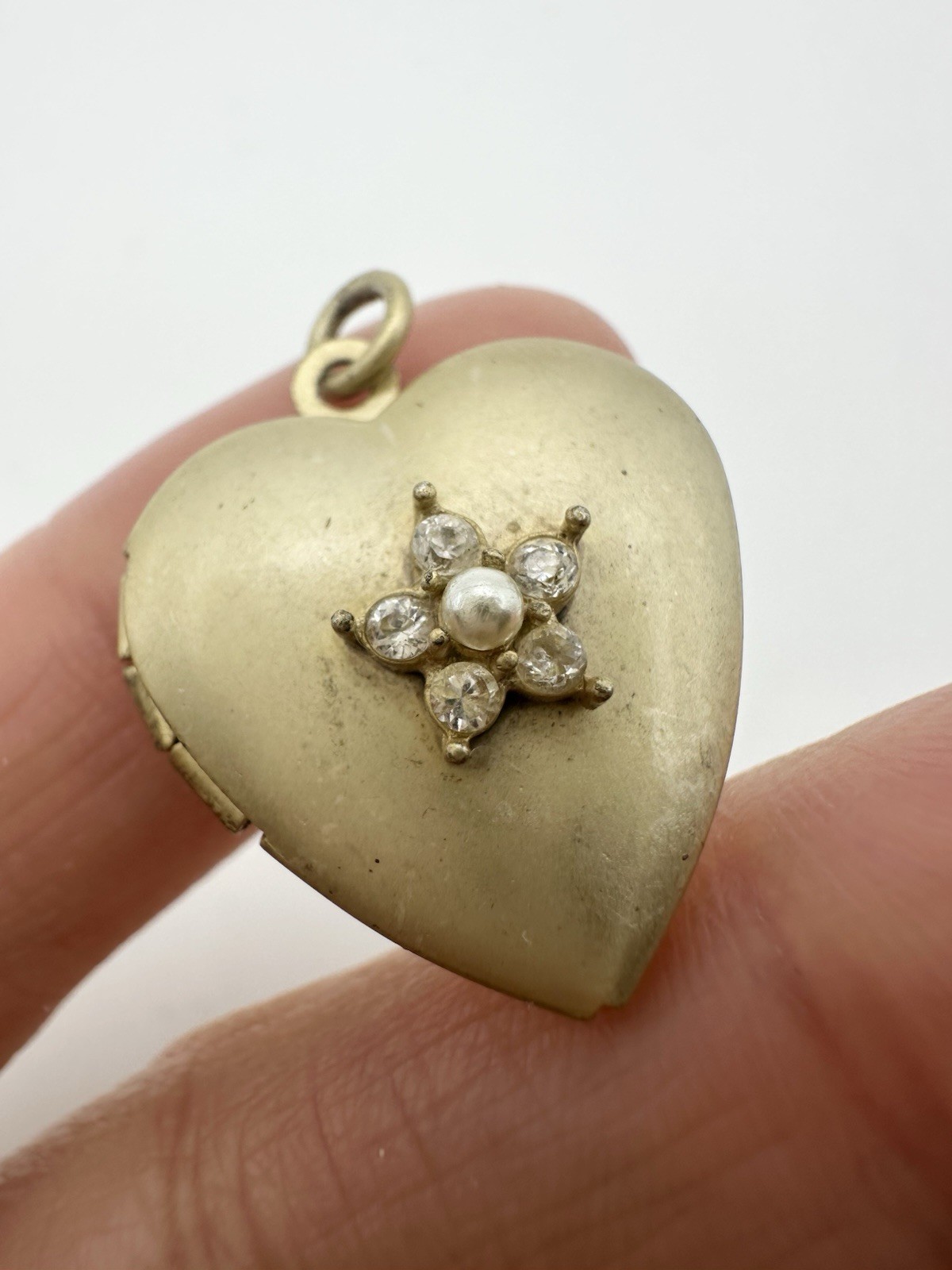 Vintage Rhinestone Pearl Heart Locket Pendant Charm