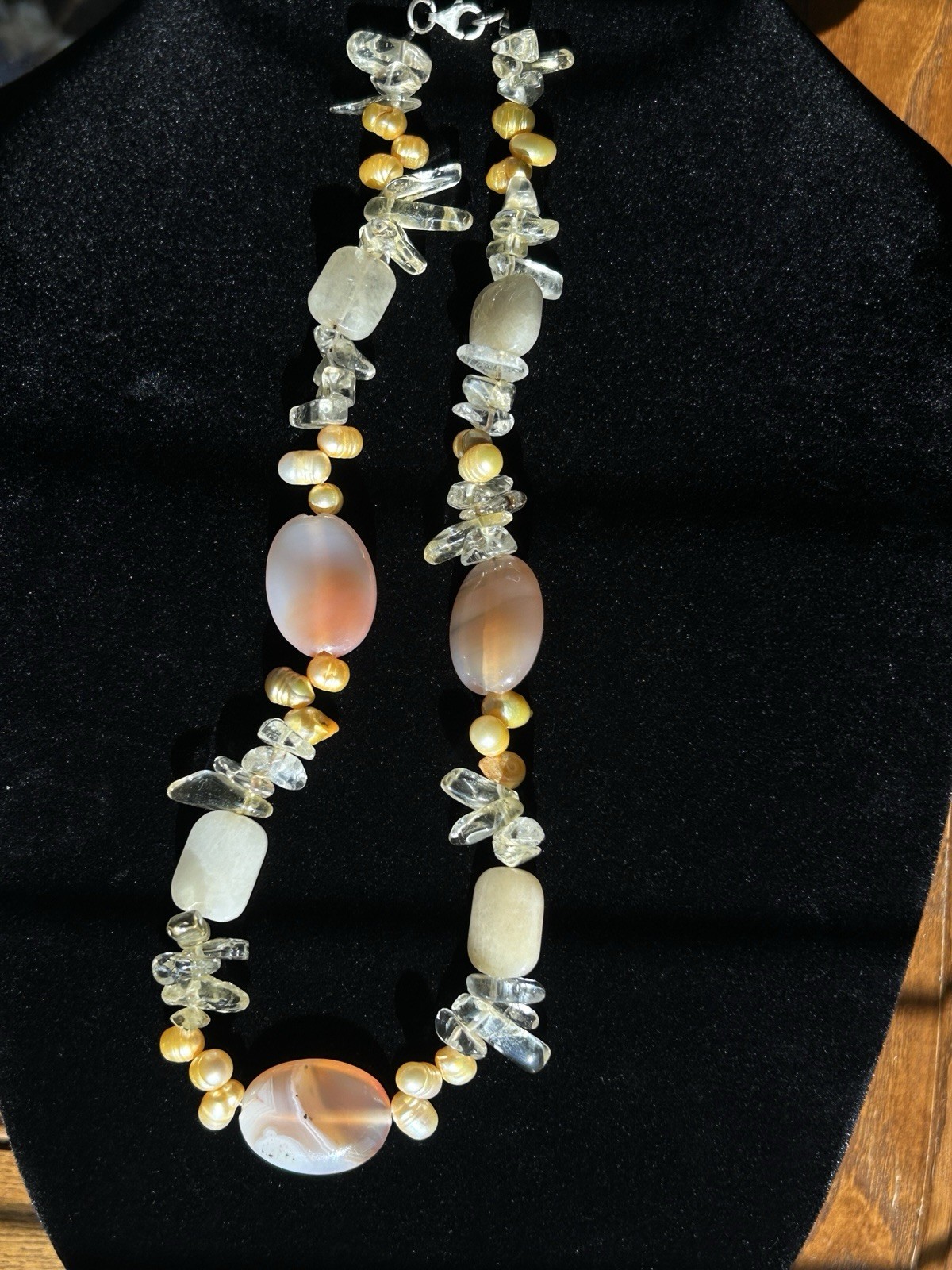 Vintage Agate Pearl And Other Semi-Precious Stones Beaded Necklace
