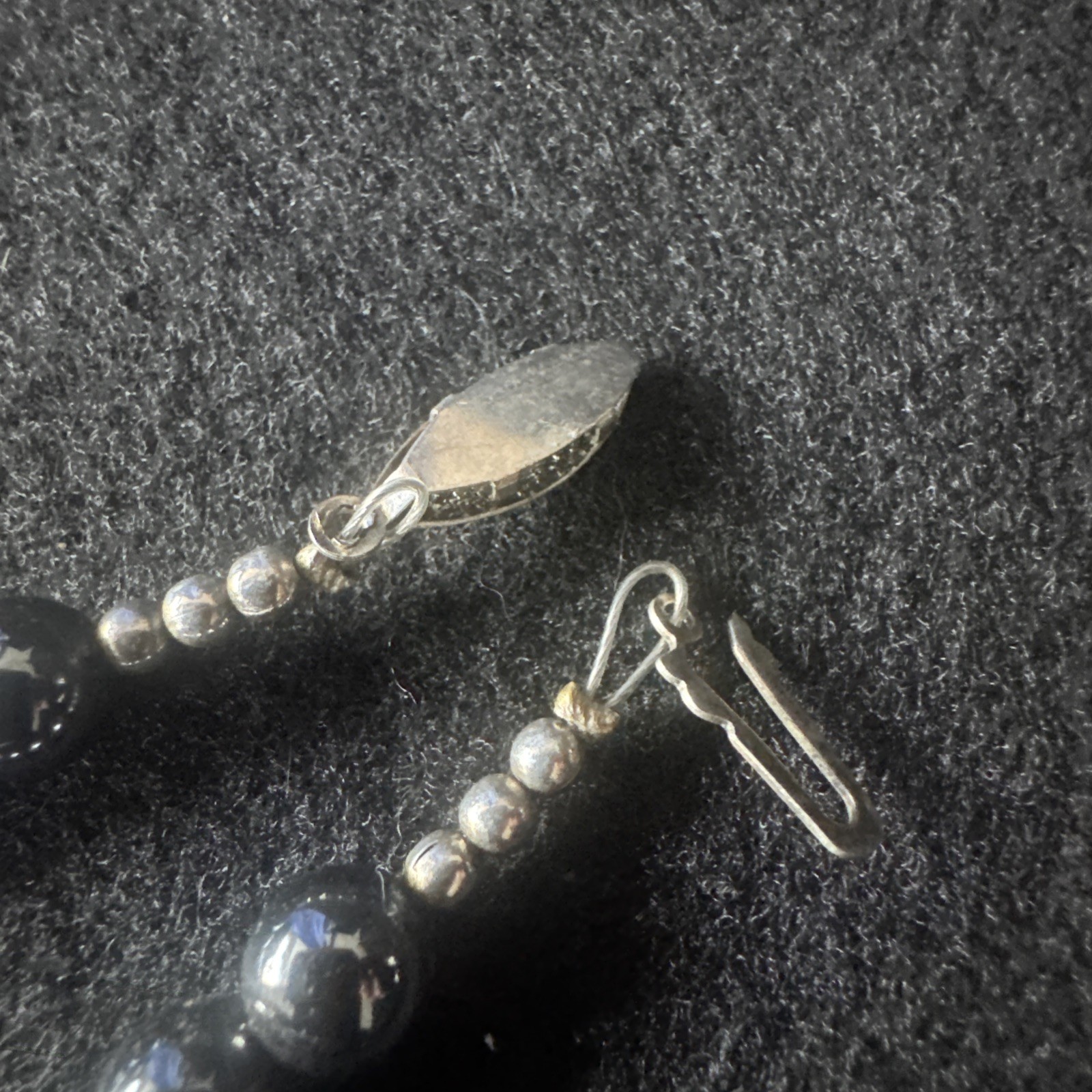 Vintage Fish Pendant Necklace Silver Tone Abstract Jewelry Hematite Modernist