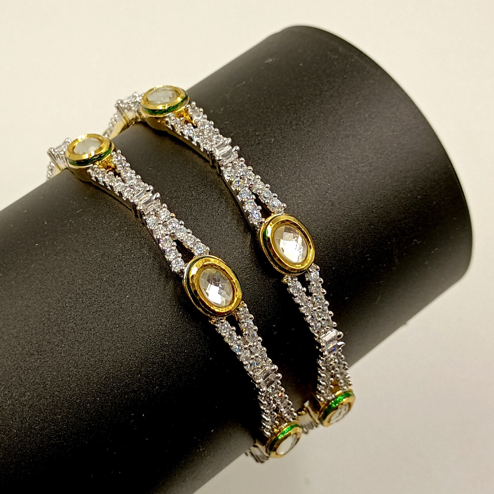 Bridal Wedding Kundan Meenakari Bangles 22k Gold Plated CZ South Indian Jewelry
