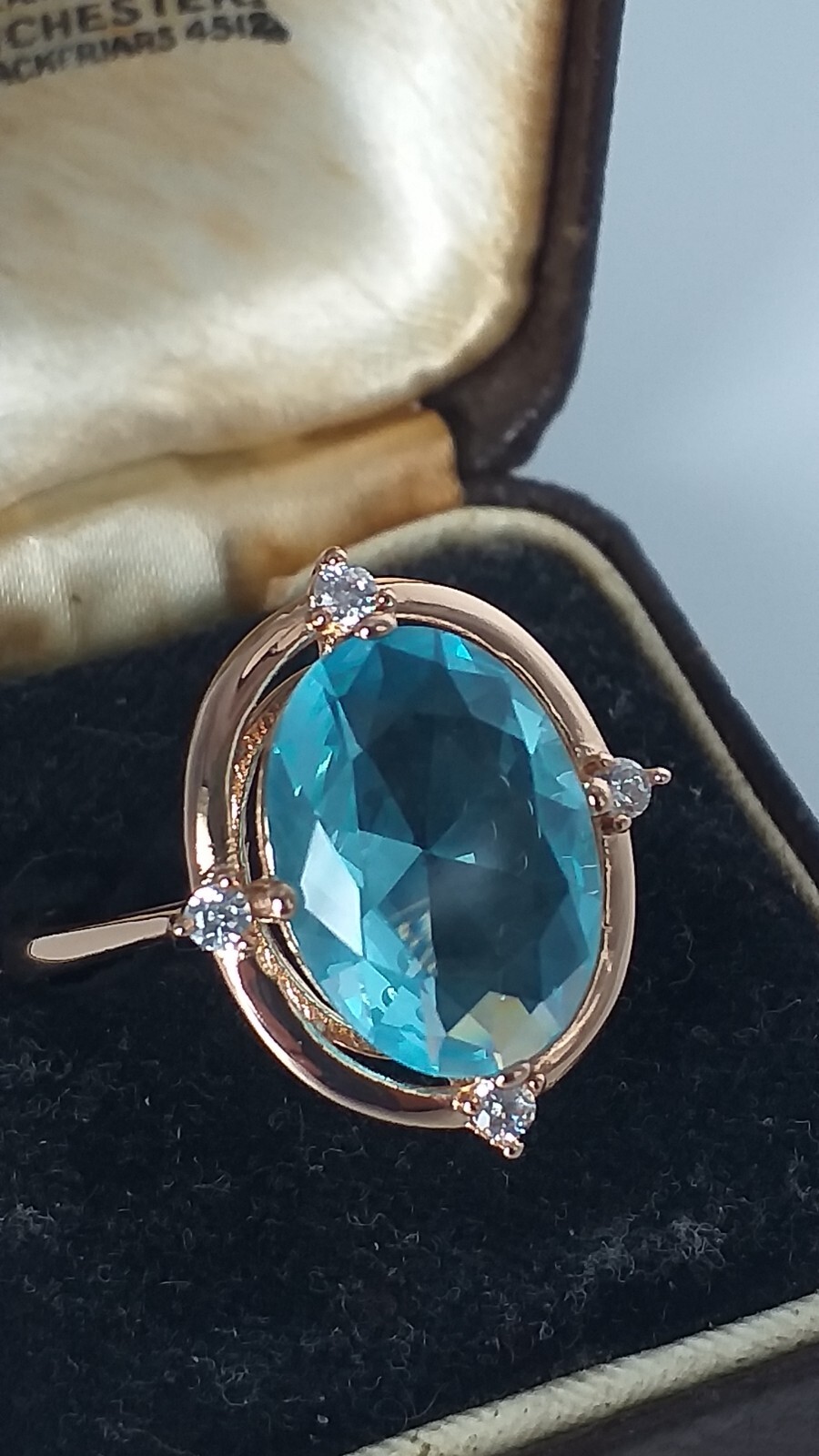 Vintage 1990-s 14 Ct Rolled Gold Aquamarine Ring Size UK N US 6 3/4- Hallmarked!