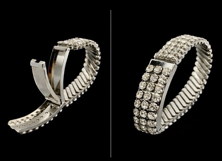 Vintage Rhinestone Hidden Photo ID Bracelet