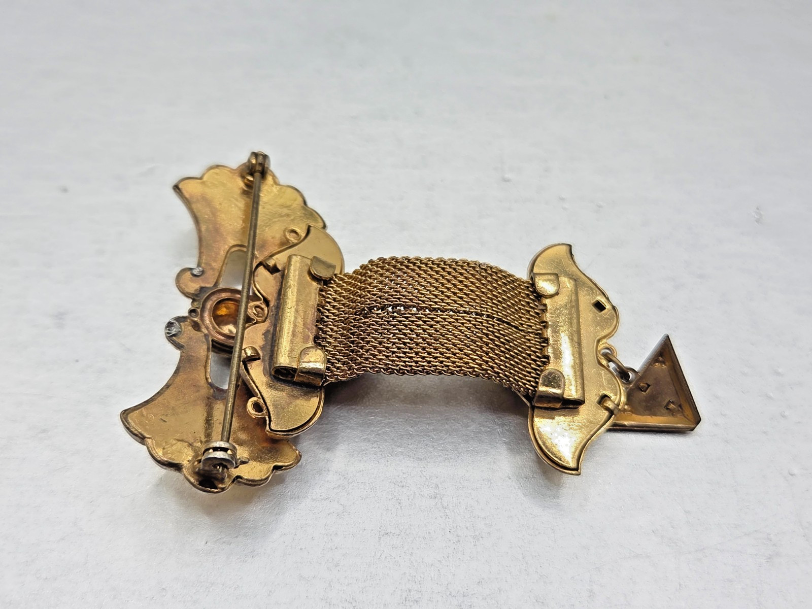 Vintage Antique Watch Brass Gold Plated Mesh 1890’s Brooch