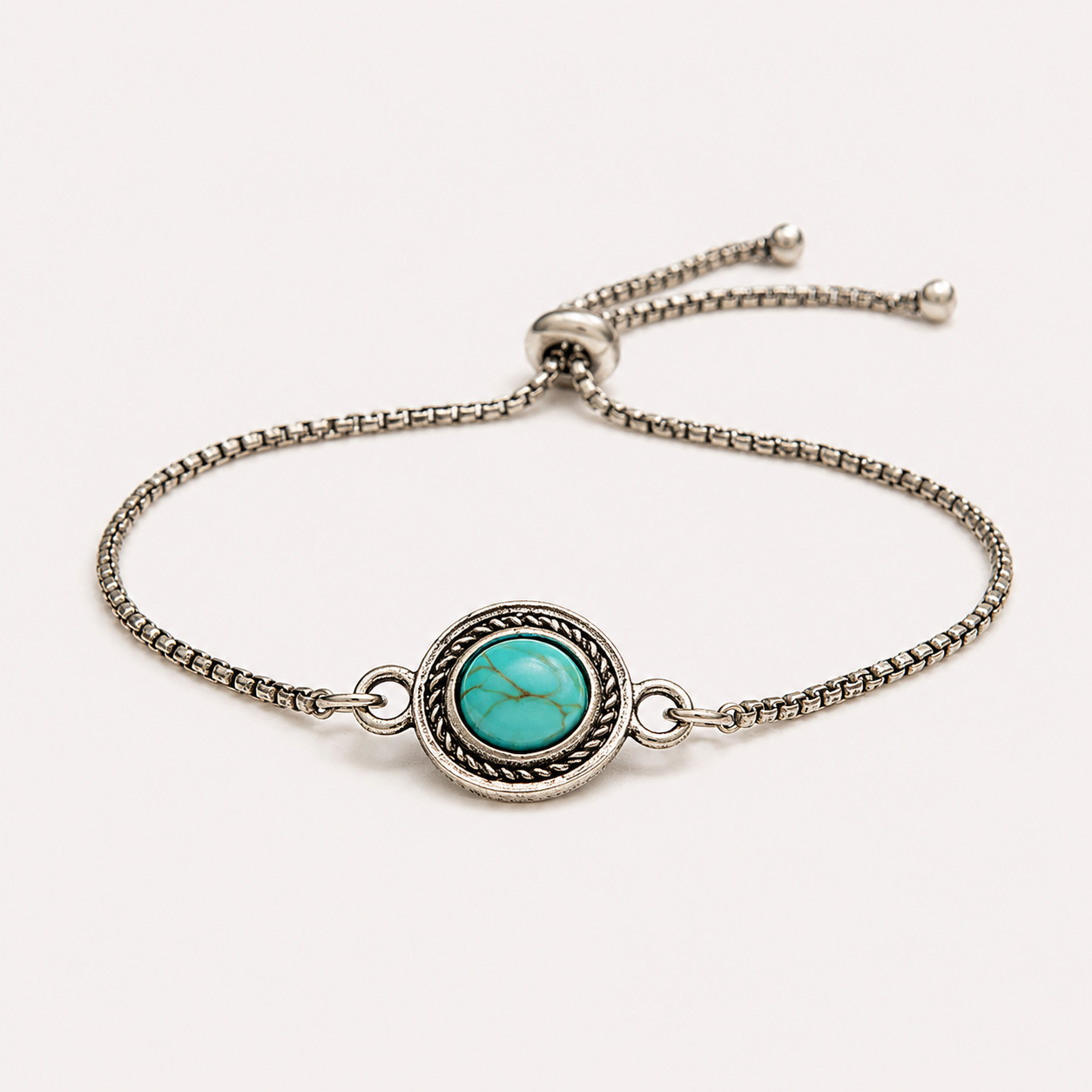 Adjustable Turquoise Antique Silver Bracelet for Women Vintage Boho Jewelry