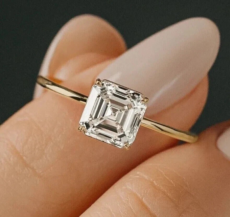 2.2Ct Asscher Cut Lab Created Diamond Solitaire Women’s 14k Yellow Gold FN Ring