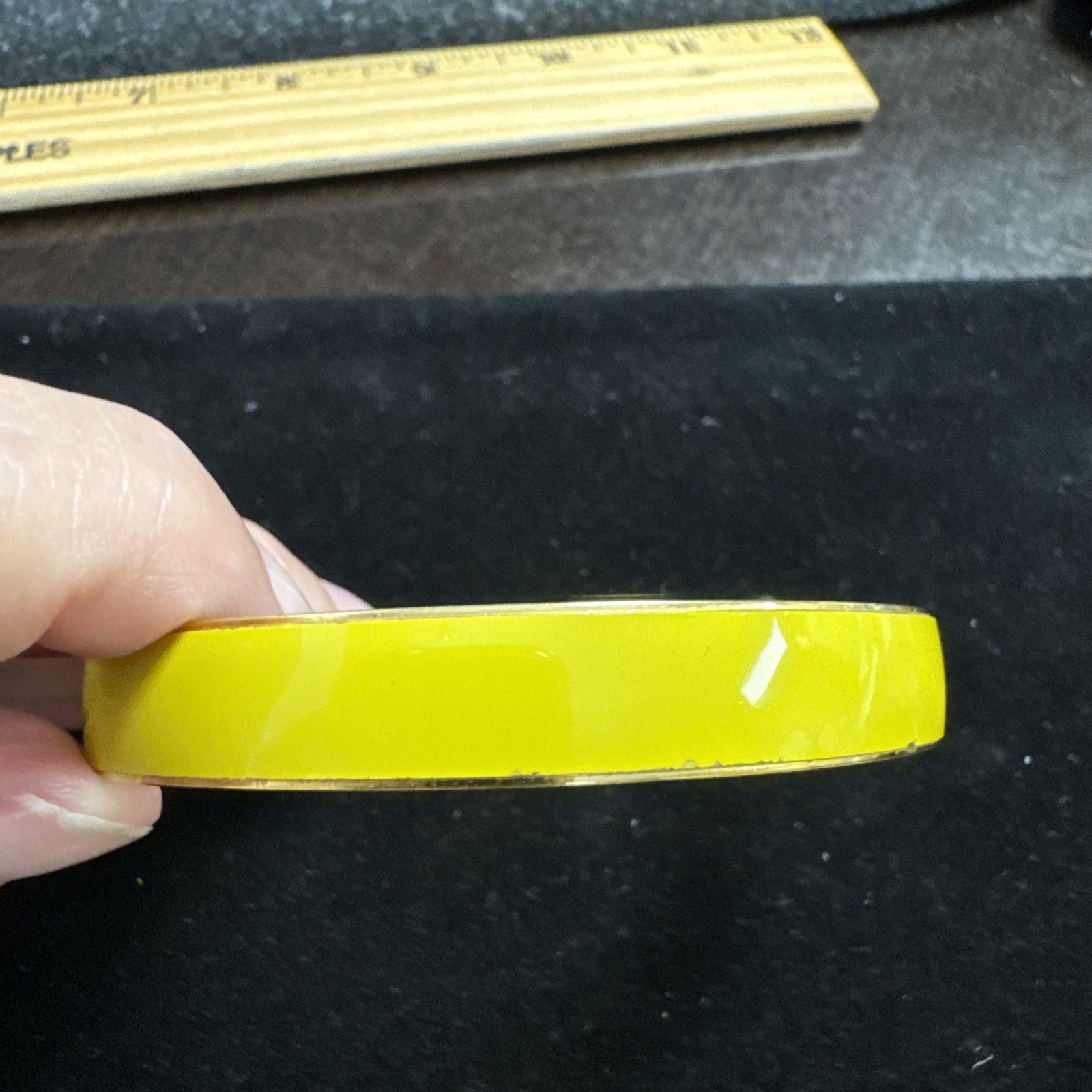 Vintage Bangle Yellow Enamel & Metal Bracelet signed Japan