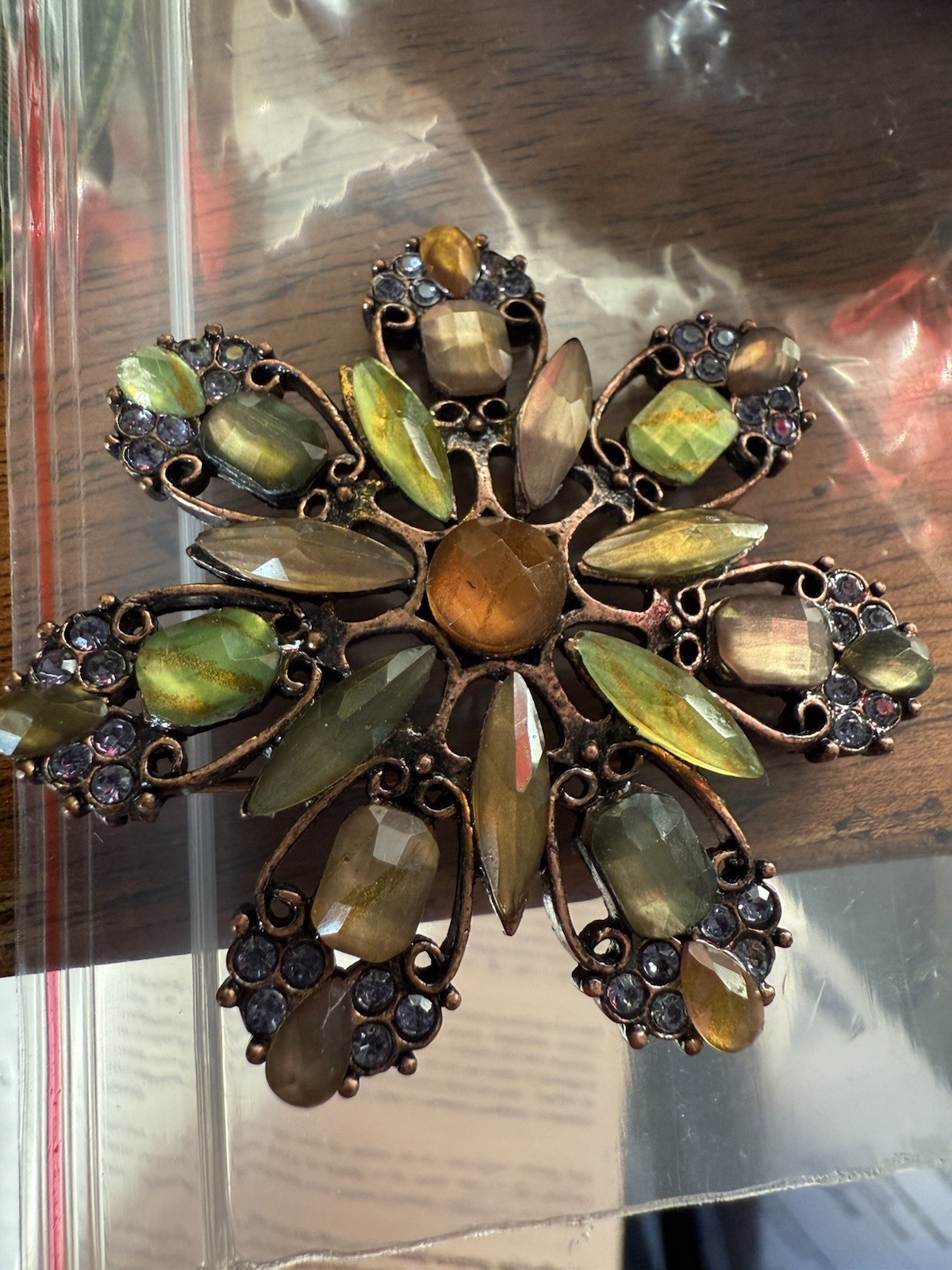 VTG 2” RHINESTONE & BRASS PLATED FLOWER Pin/Brooch- Costume Jewelry