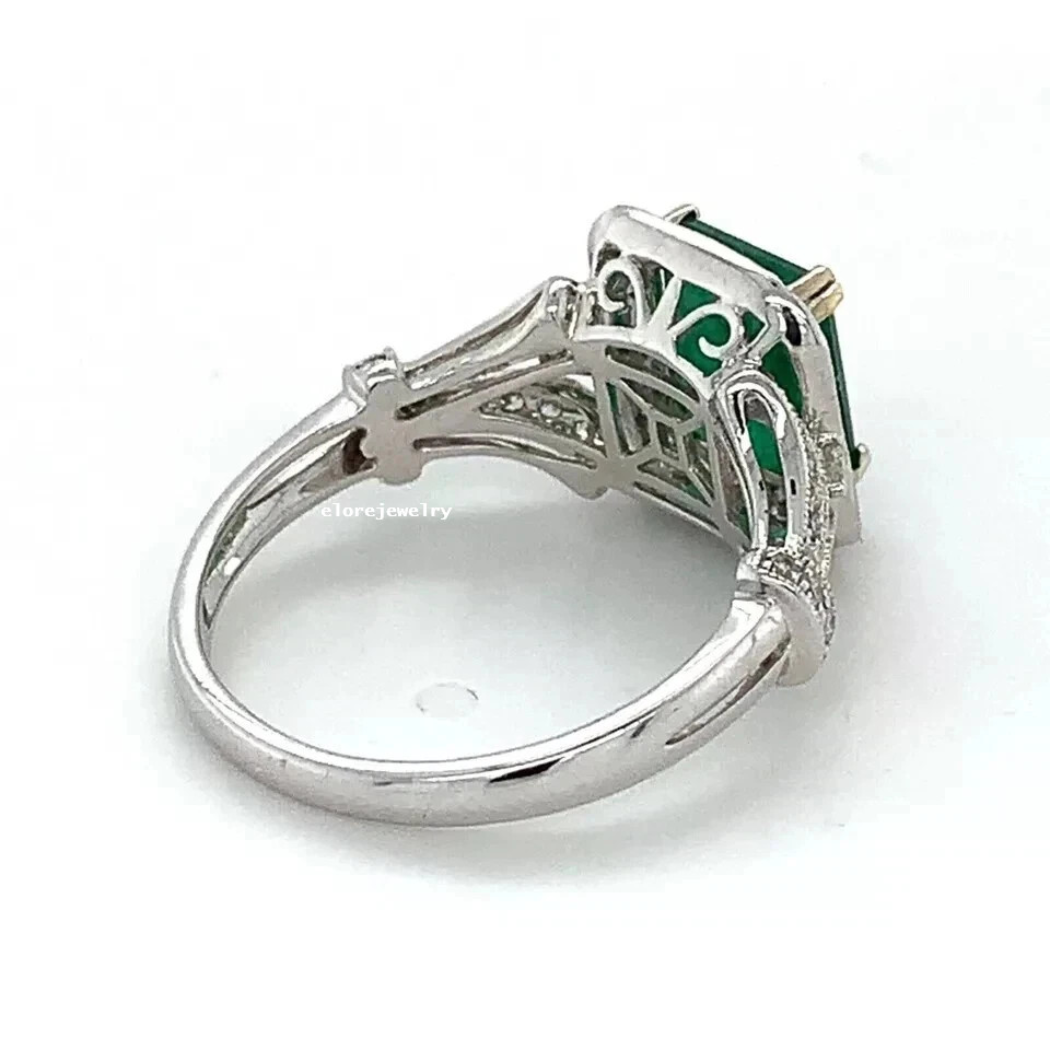 2.20Ct Emerald Cut Lab Created Emerald Halo Engagement Ring White Gold Plated