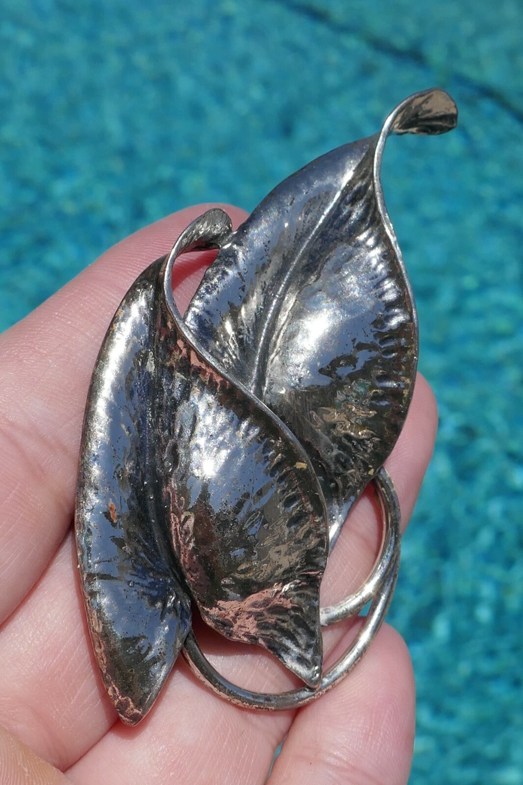 Vintage Deco Designer Sterling Double Leaf Designed Pin / Brooch – 22.8 Grams