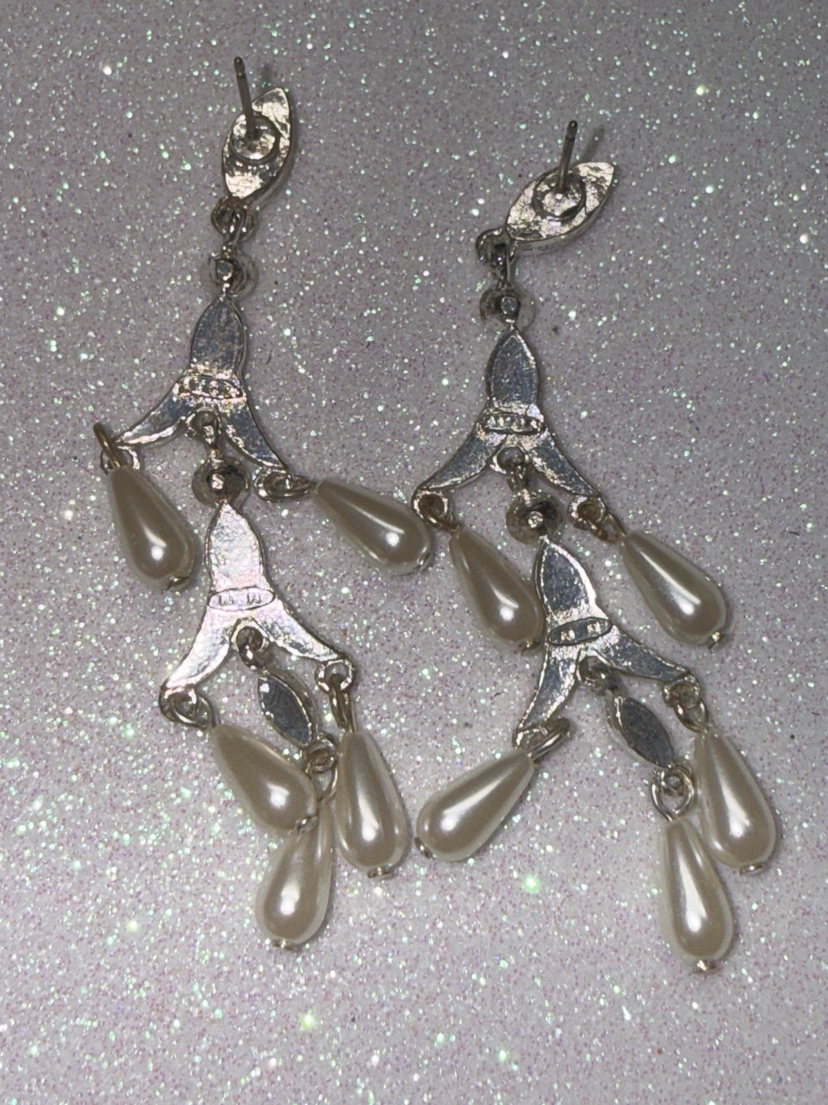 Signed Avon Elegant Pearl Rhinestone Drop Earrings Dangle VTG Statement Set Pair