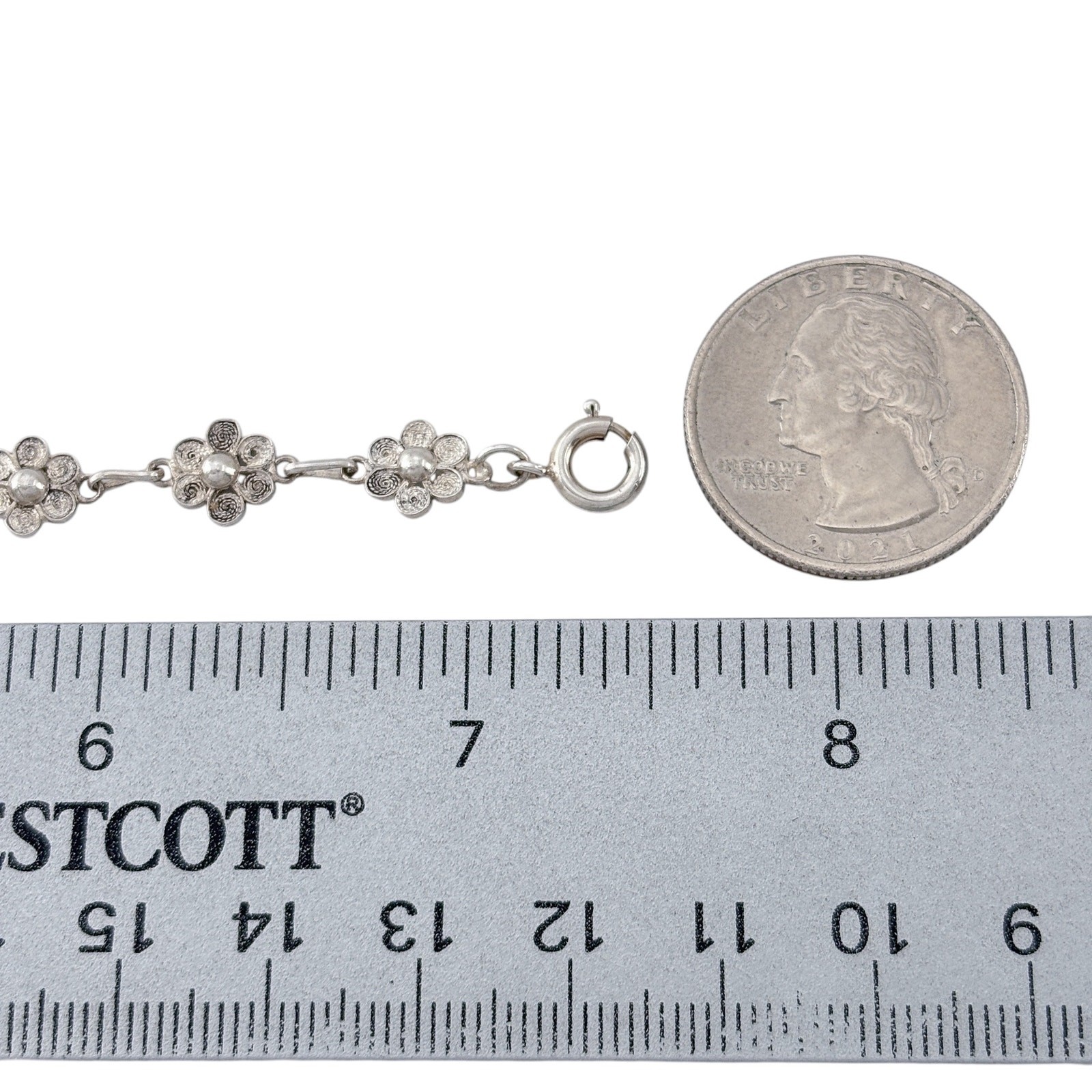 Vintage Sterling Silver 925 Flower Bracelet 7.5″