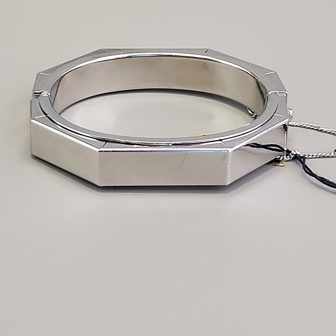 Vintage Hinged Bangle Bracelet Octagon Silver Tone Hong Kong Safety Clasp 6.5″