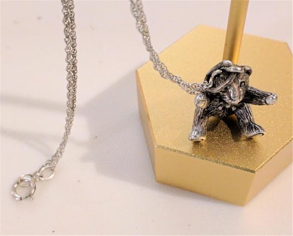 Brown County Silver Teddy Bear Charm Pendant Cute Details Necklace 18″ Chain 925