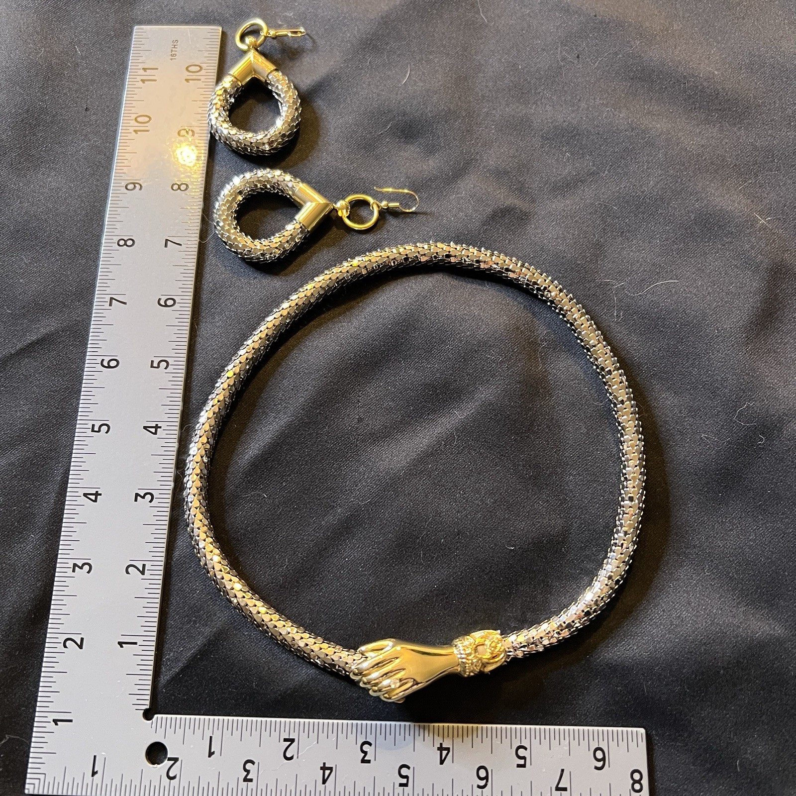 True Vintage DL Auld Silver Mesh Snake Choker Collar Necklace Earrings Set NOS