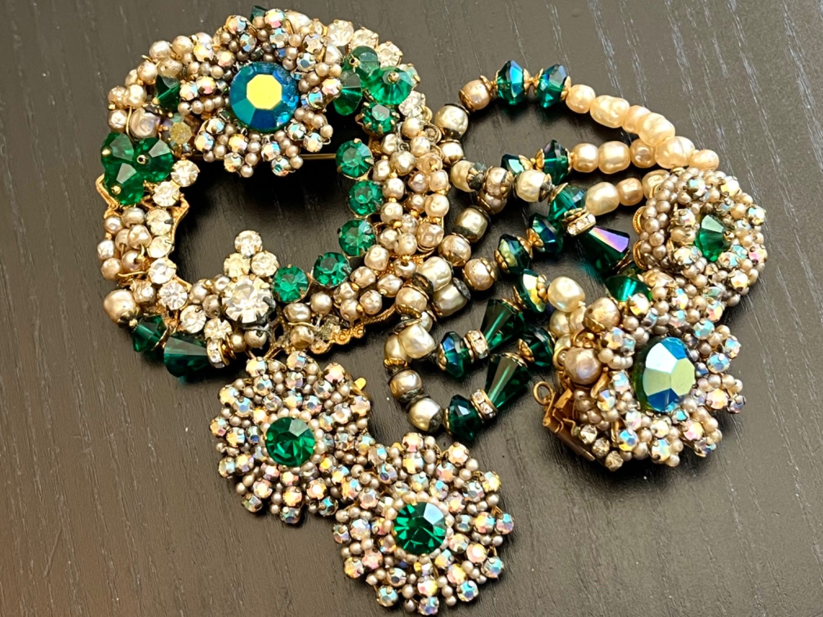 Incredible Vintage 40’s Robert Bracelet Brooch Earrings Pearls Glass Beads etc