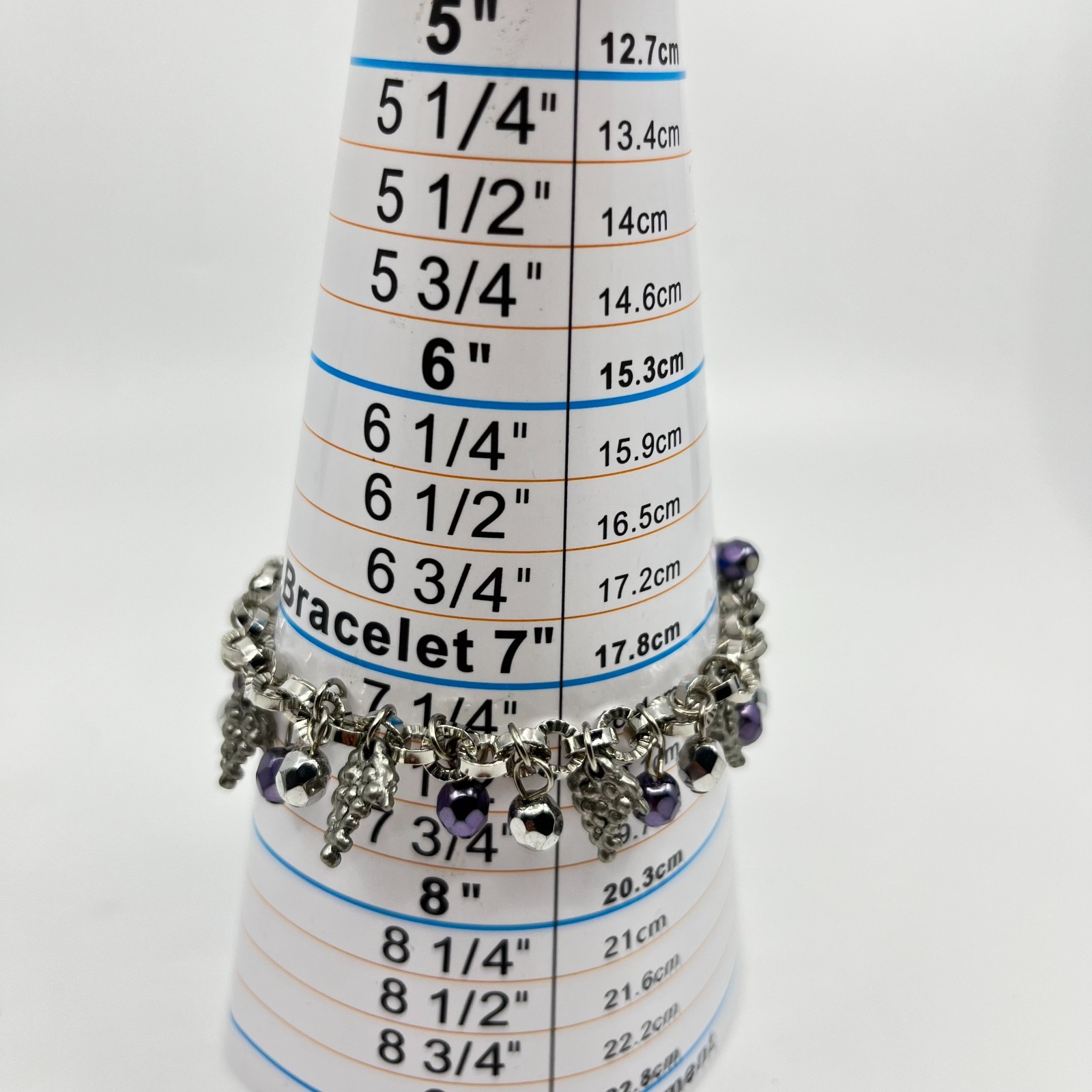 Vintage Silver Tone Purple Grape Cluster Charm Bracelet Toggle Boho Y2K 7.25″