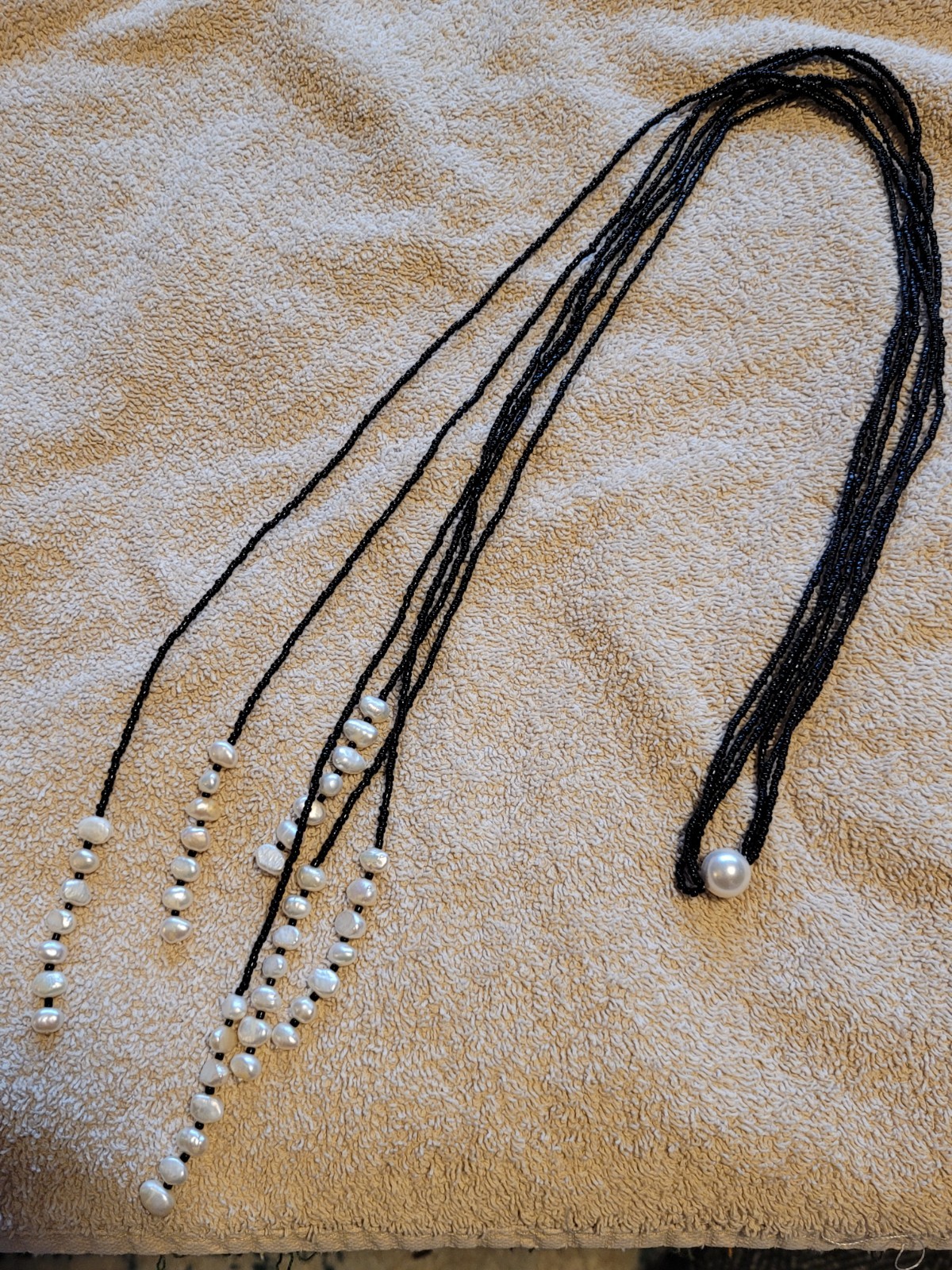 Vintage Beaded Necklace With Mother Of Pearl Dangles 25 In Black