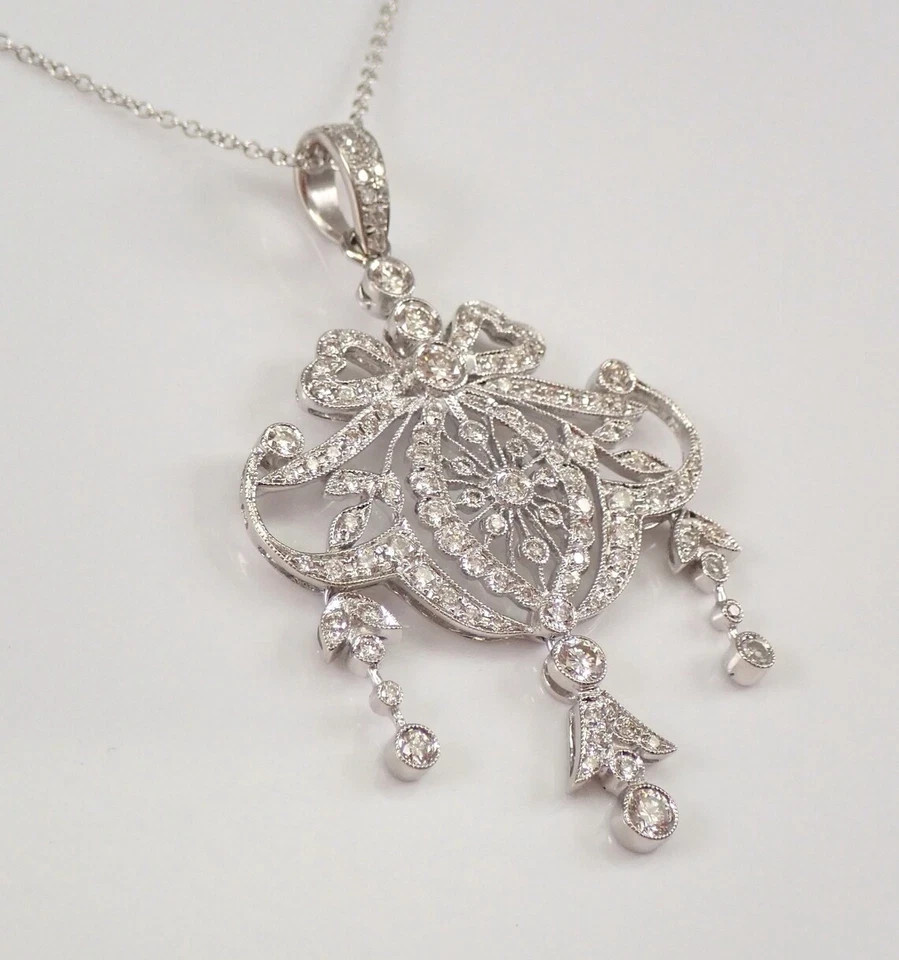2Ct Art Deco Style Lab Created Diamond Engagement Gift 14K White Gold FN Pendant