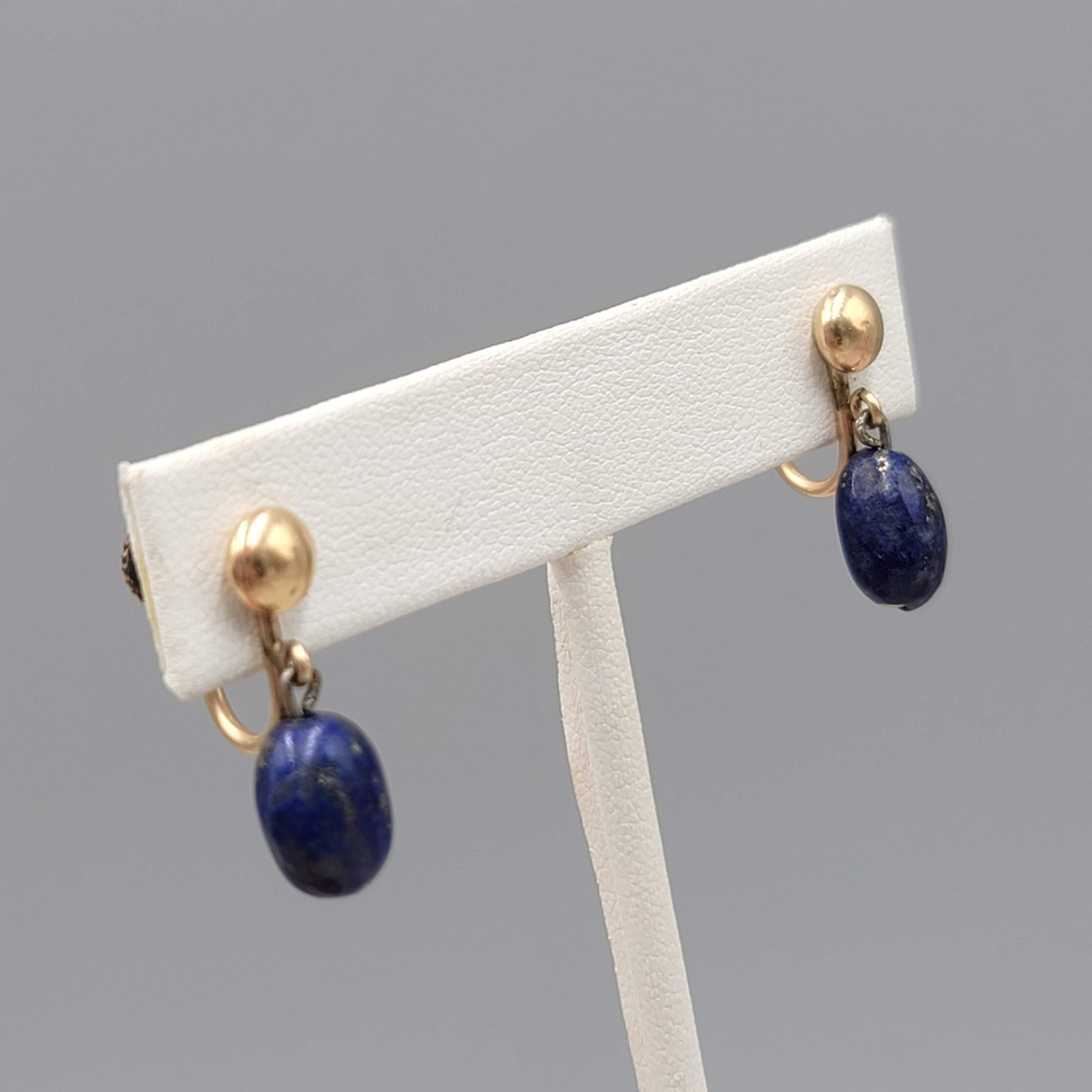 Vintage Lapis Lazuli Blue Stone Bead Clip on Earrings Gold Filled 1/20th 12k 5/8