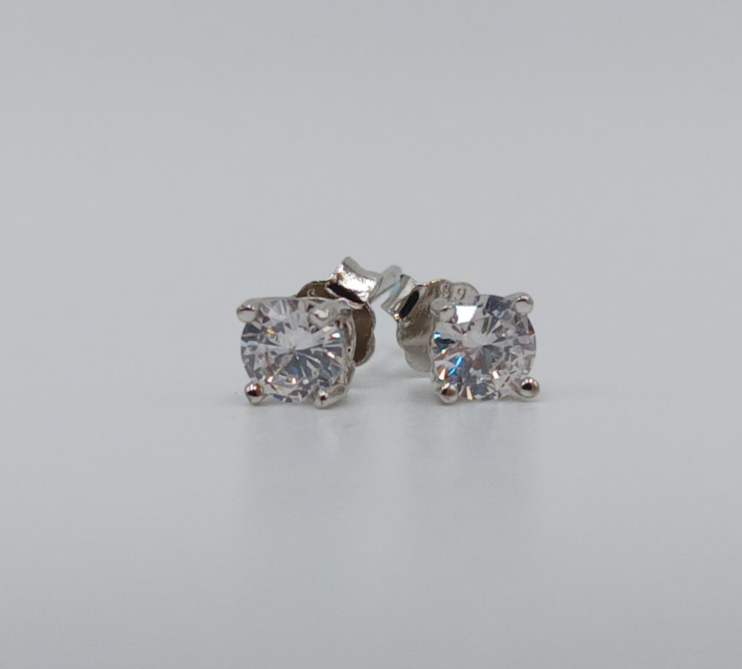 925 CZ Stud Earrings 4mm Sterling Silver 0.6g Round Brilliant Minimalist Petite