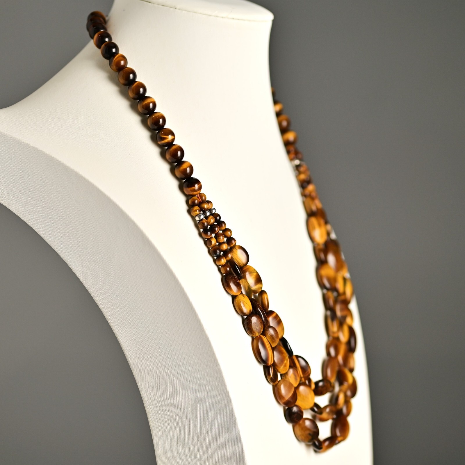 Vintage Original Designer 925 Sterling Silver Tiger Eye Gemstone Estate Necklace