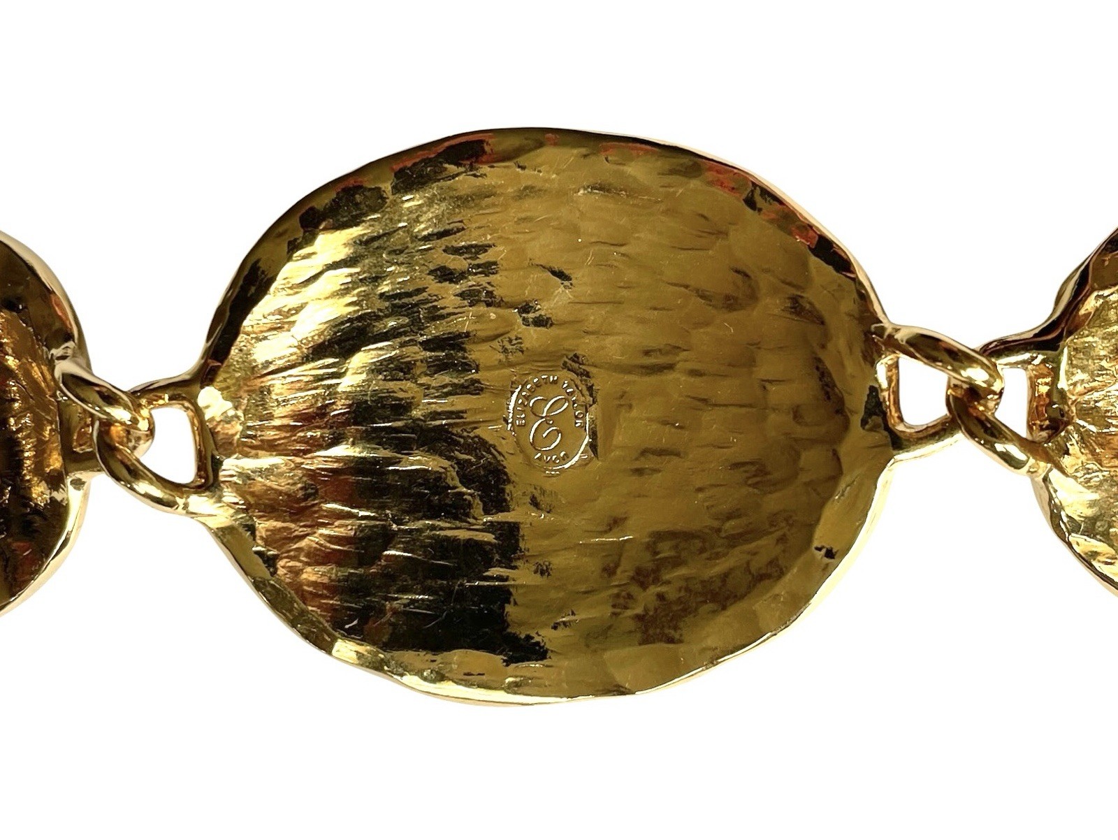 Vintage Elizabeth Taylor Avon Gold Coast E Bracelet Hammered Gold Tone 7.75″