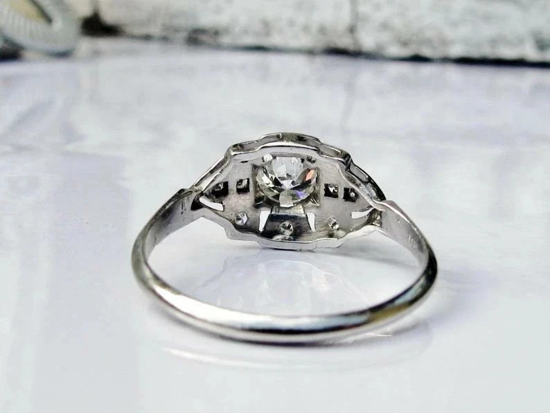 Art Deco Style Round Cut Lab Created Diamond Engagement 14K White Gold FN Ring