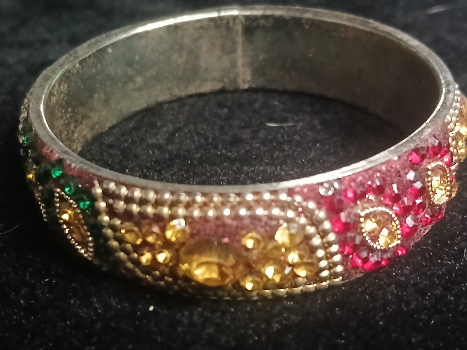 Two Vintage Multi-Color Rhinestone Indian Style Bangle Bracelet 2.5″ Diameter