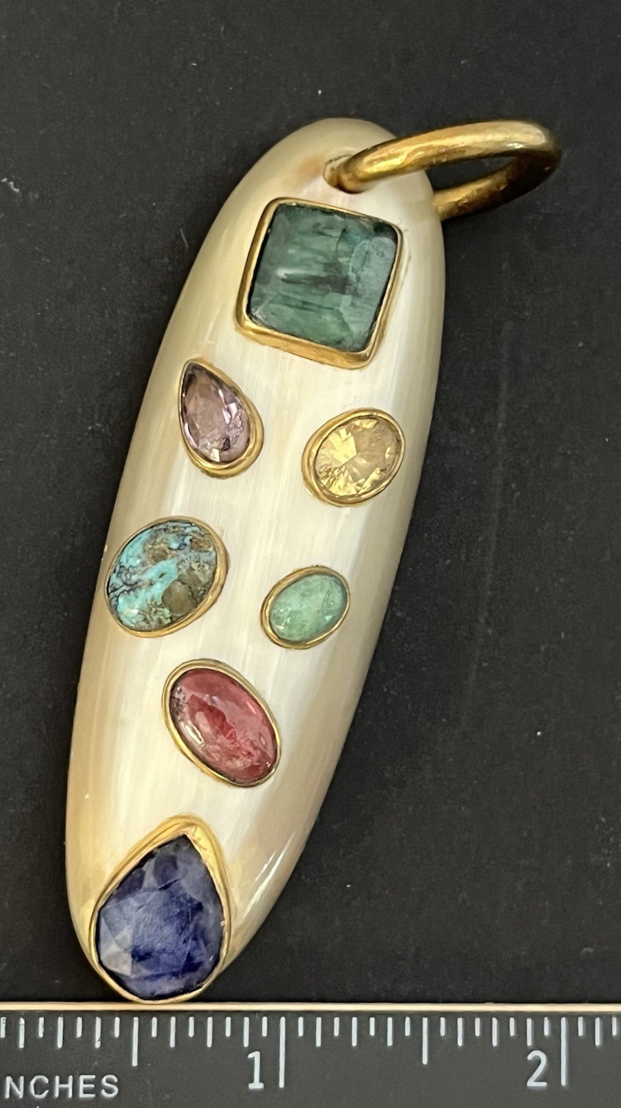 Ashley Pittman Pendant Signed AP Kenya Vintage Gemstones Horn? Bone? Vtg Jewelry