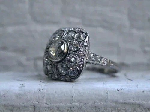 Art Deco Vintage Style 3Ct Round Lab Created Diamond 14K White Gold Finish Ring