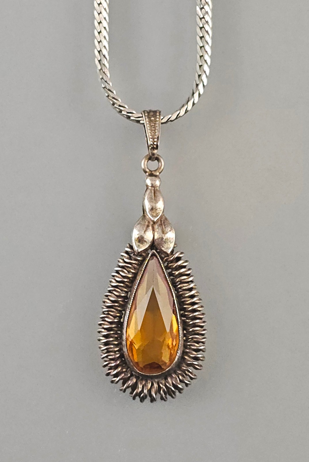 Vintage Retro 1935-1950 Citrine Pendant Necklace Chain, Silver, 56 cm, Carabiner