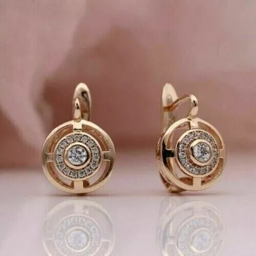 Art Deco Style Round Lab Created Diamond Wedding 14Ct Rose Gold Finish Earrings