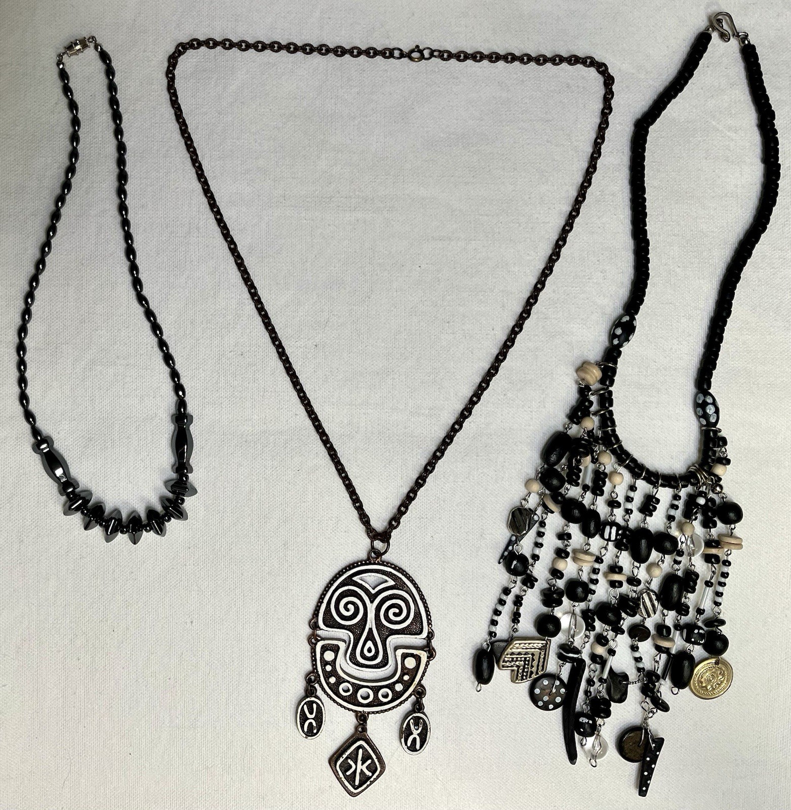 Lot 3 Vintage Estate Necklaces Ethnic Tribal African Statement Black Brown White
