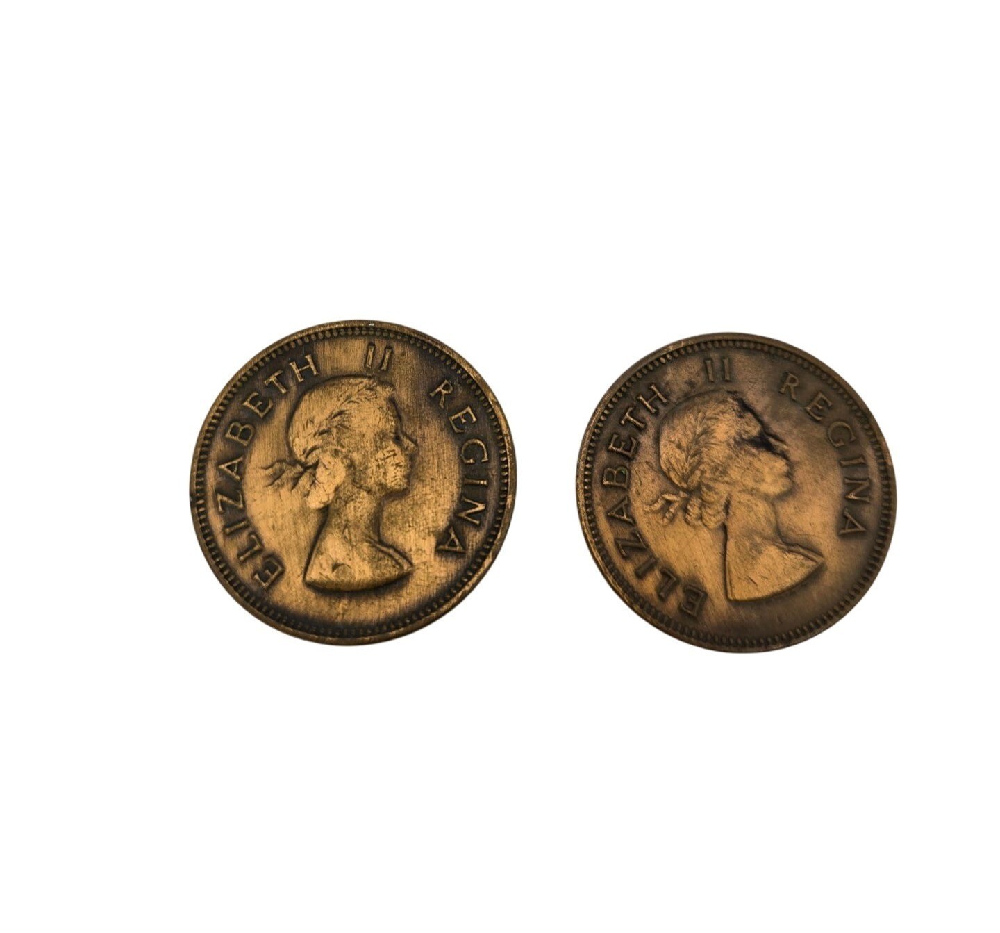 Vintage Penny Coin Clip-On Earrings Elizabeth II South Africa 1957 Patina