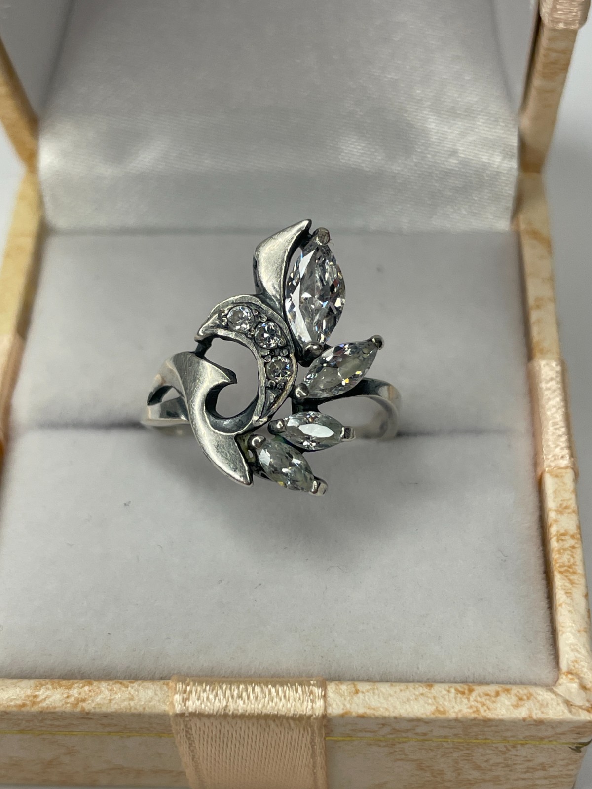 Vintage Russian Soviet Sterling Silver 925 Ring Cubic Zirconia USSR Women’s