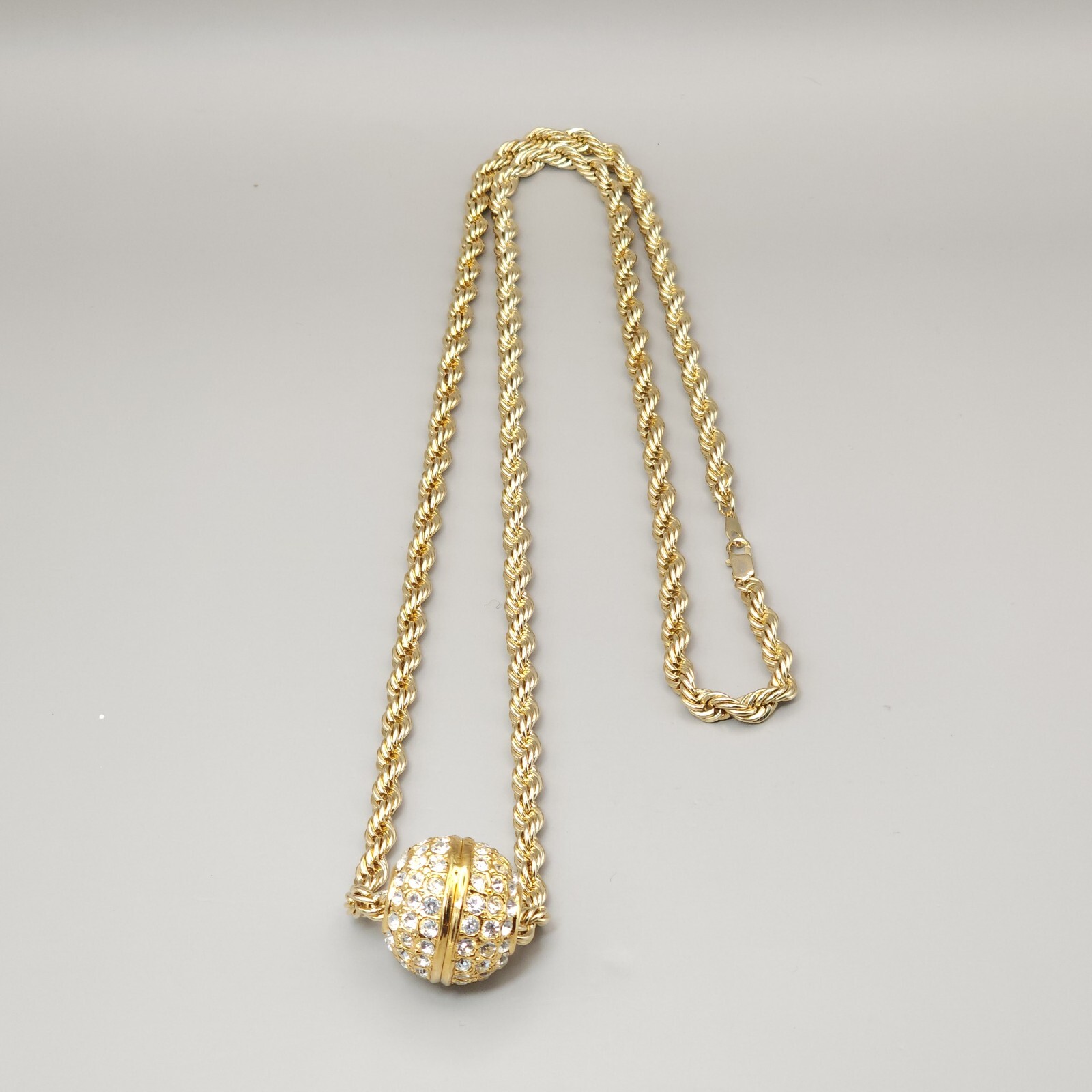 36 Inch Rope Chain Necklace Gold Plated Rhinestone Slide Ball 14RGP disco ball