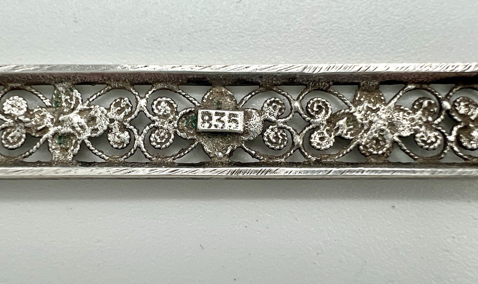 Antique 835 Sterling Silver Flower & Wire Bar Pin/Brooch