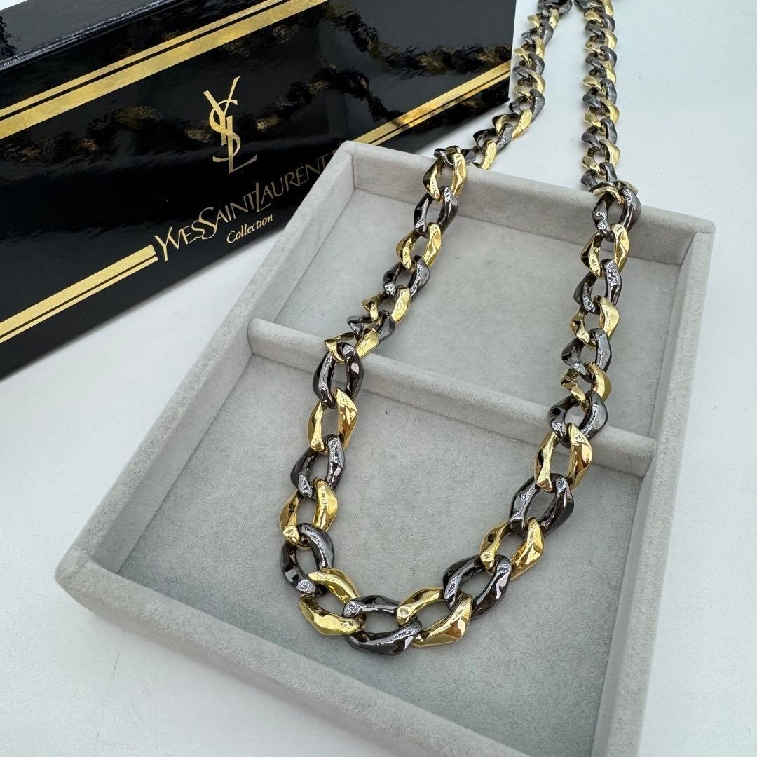 YSL Vintage Chunky Chain Necklace Yves Saint Laurent Gold 70cm Statement Rare