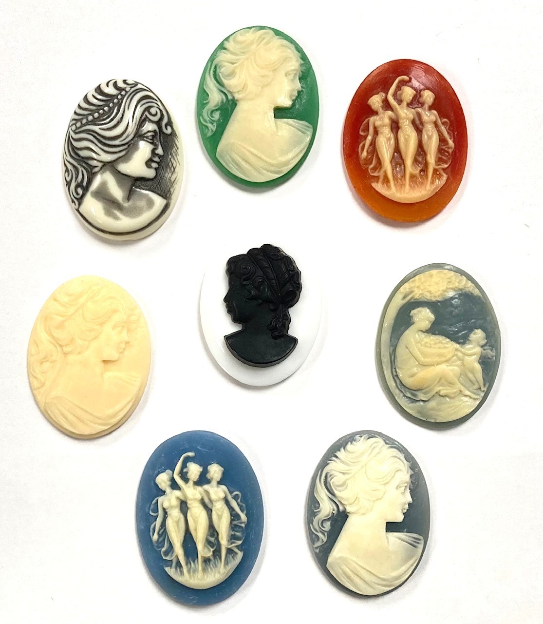 15 Vintage Acrylic Cameos (Hong Kong, Japan, West German) DIY Jewelry Making C81