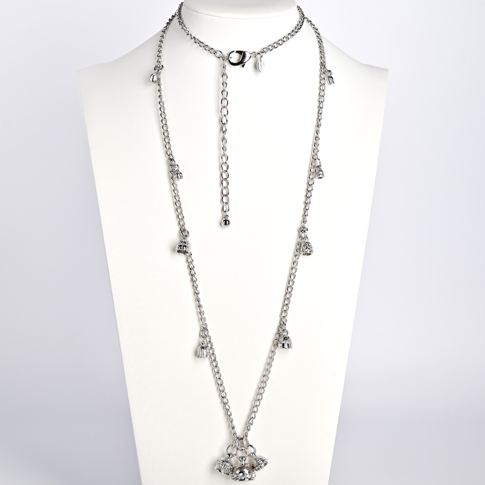 CHICOS Original Vintage Signed Silver Tassell Charm Drop Pendant Estate Necklace
