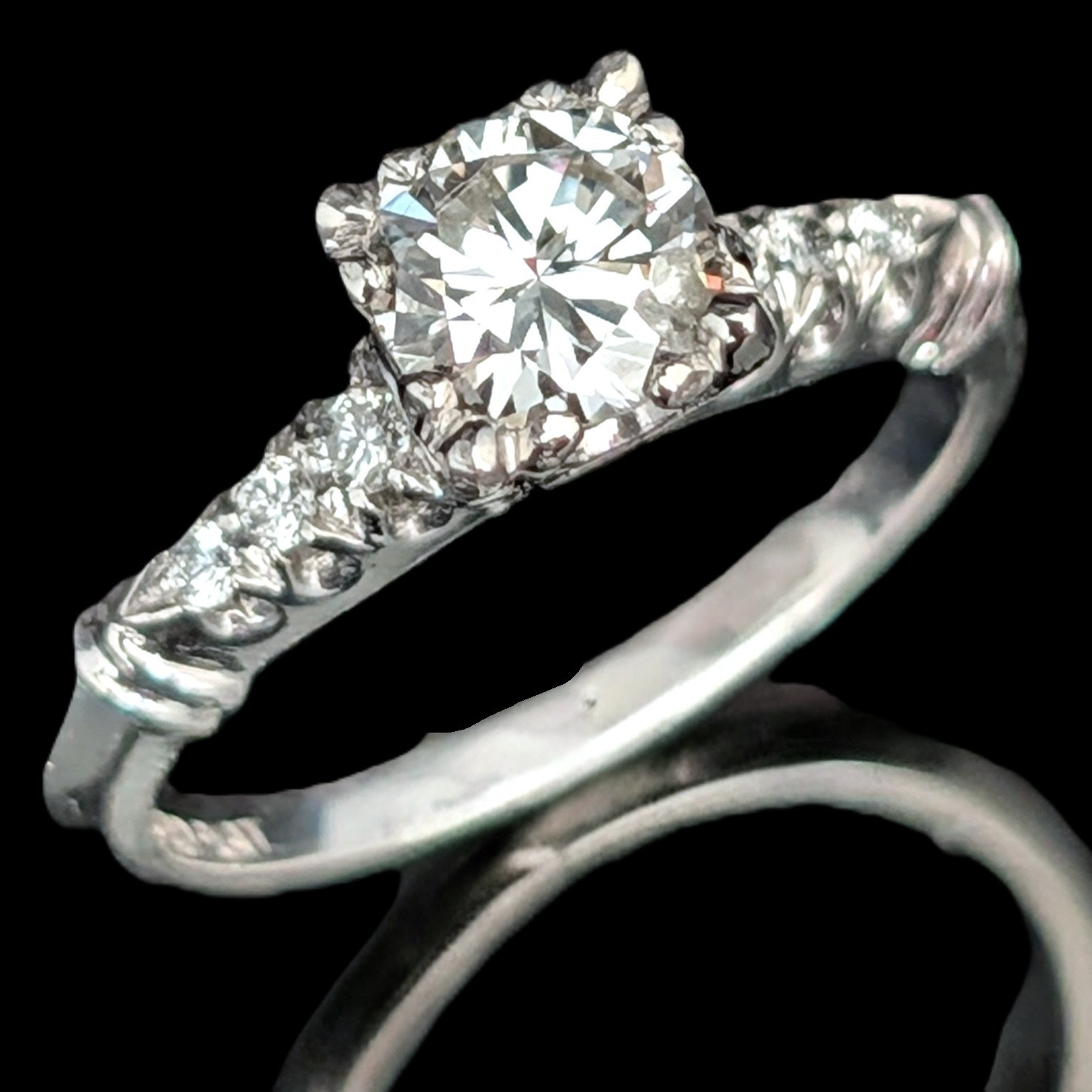 1950s Vintage Old GIA Cert. 0.96ct Diamond Platinum Engagement Ring Estate Gift