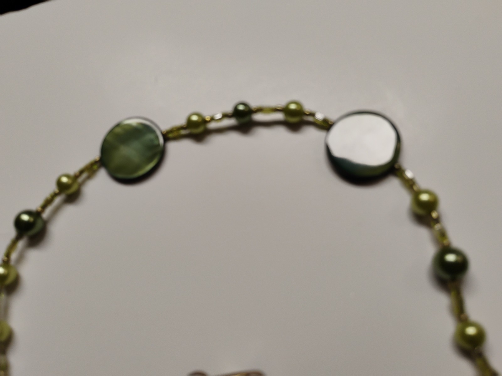 Green Shell and Green Mother Off Pearl Pendant Green Pearl 20″None Pierced Earri