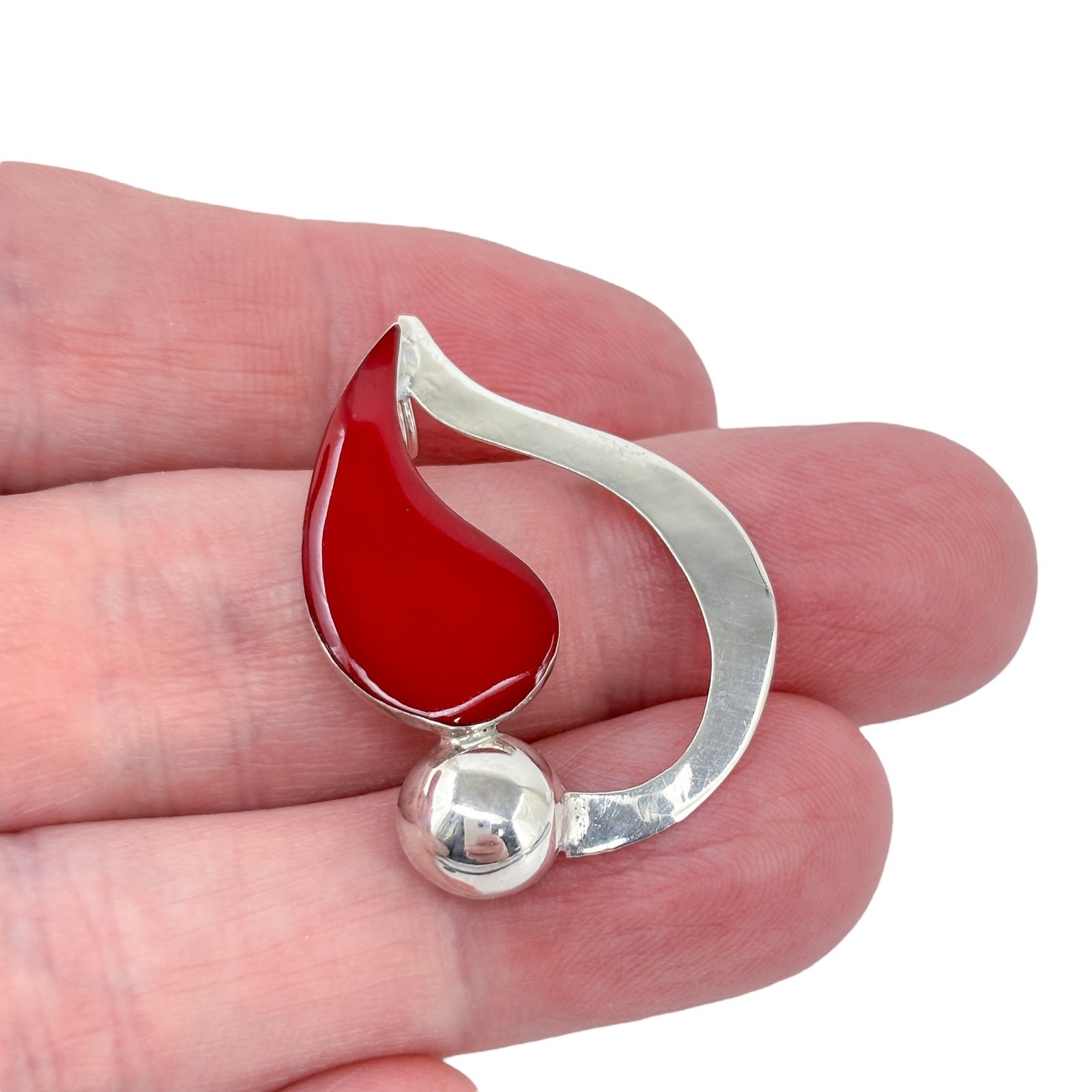 Red Enamel Abstract Pendant | Vintage Sterling Silver 925