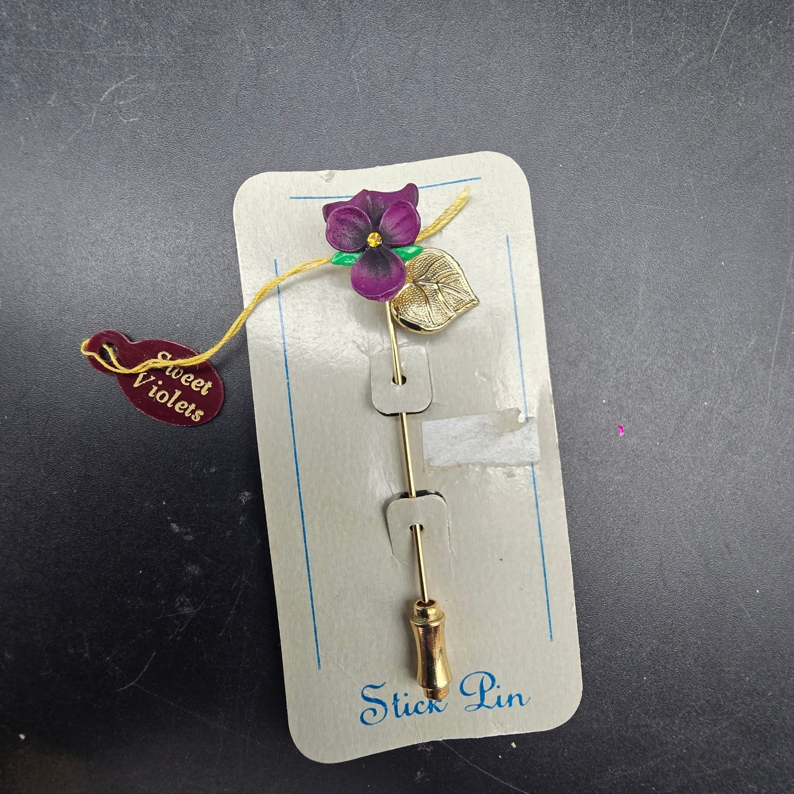Purple Violet Necklace Stick Pin Set Vintage Floral Flower Jewelry