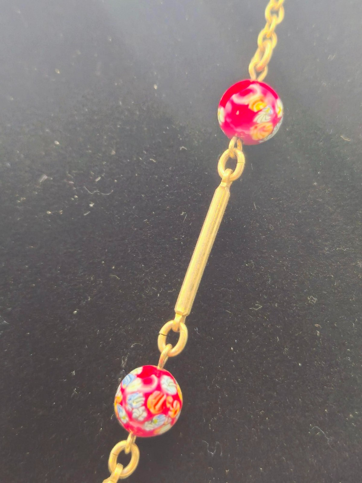 VINTAGE Sarah Coventry Red Murano Glass Beaded Goldtone Necklace Tassel Pendant