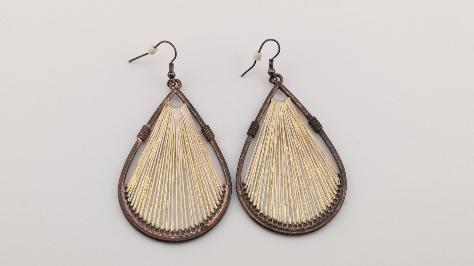 Vintage Copper Teardrop Earrings Large Gold Glistening String Peruvian