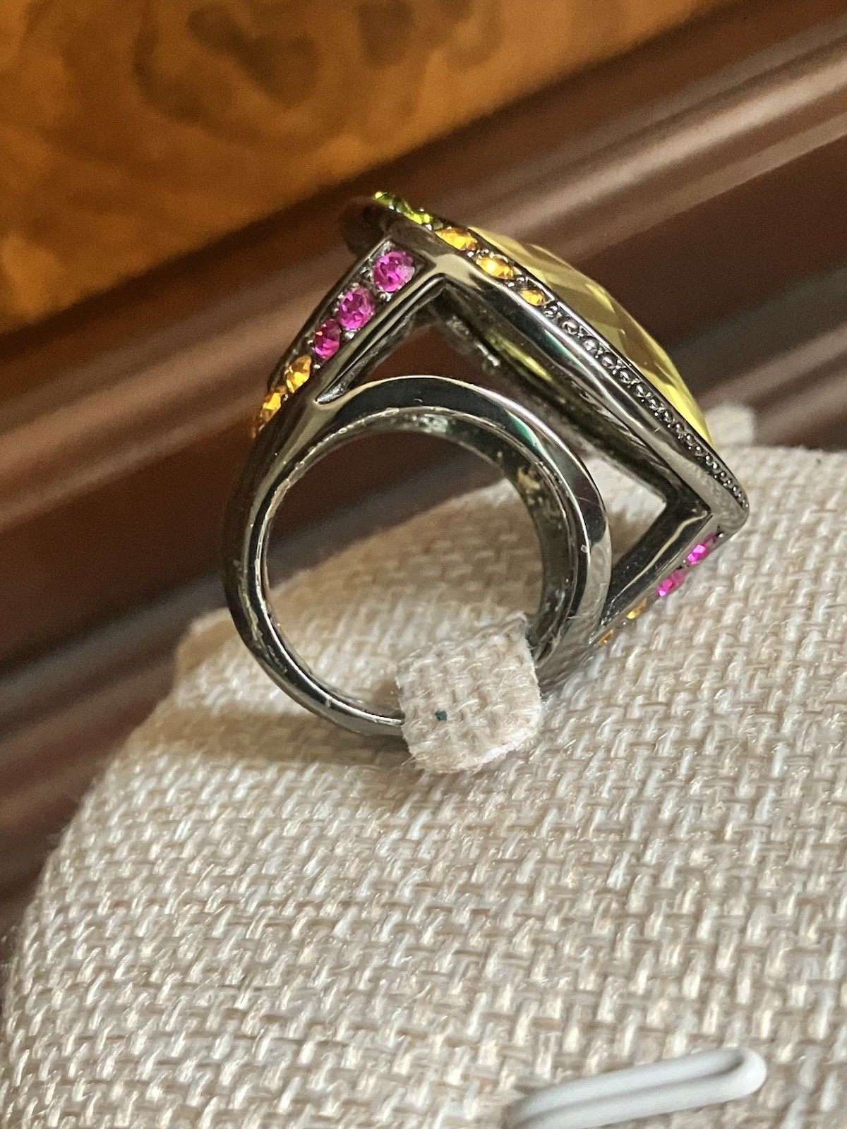 HSN Designer Signed M & CN Multi Gemstone Yellow Teardrop Faceted Cocktail Ring